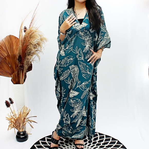 0136/ Dark Teal Long Kaftan, Rayon Viscose Material - Picture 5 of 13